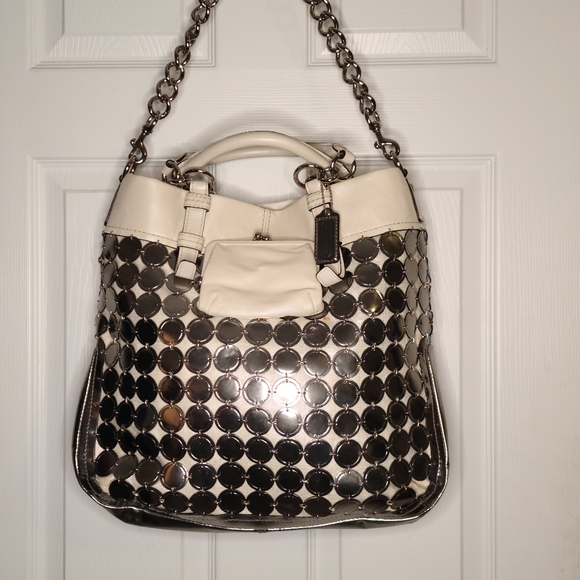 LIMITED EDITION! Coach Bonnie Cashin White & Silver Metallic Medallion Bag 13376 - Picture 11 of 16